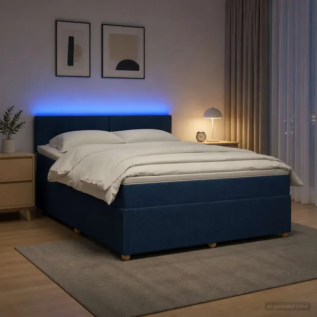 vidaXL Boxspringbed met matras met hoofdeinde Blauw 140 x 190 cm Stof