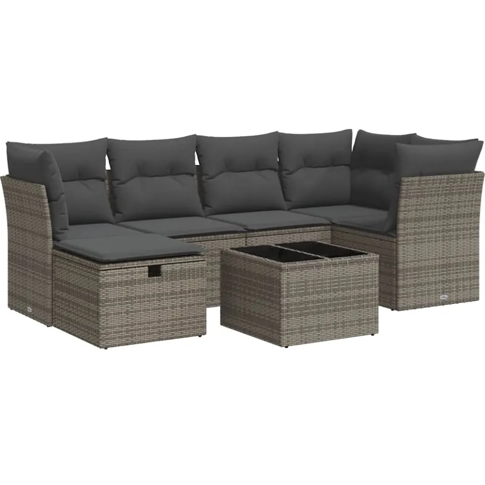 vidaXL 7-delige Loungeset met kussens poly rattan grijs, foto 3