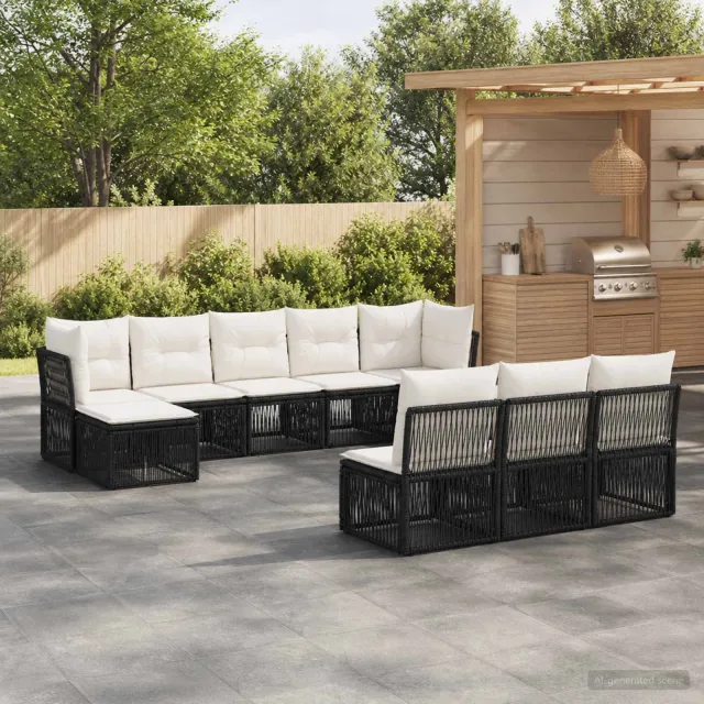 vidaXL Tuinbankenset 10 st 10-zits Zwart poly rattan, foto 2