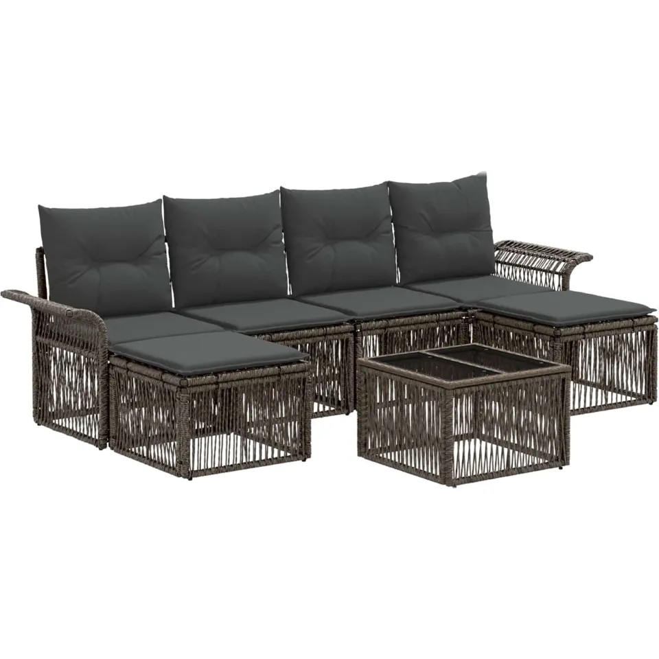 vidaXL Tuinbankenset 7 st 6-zits Grijs poly rattan, foto 3