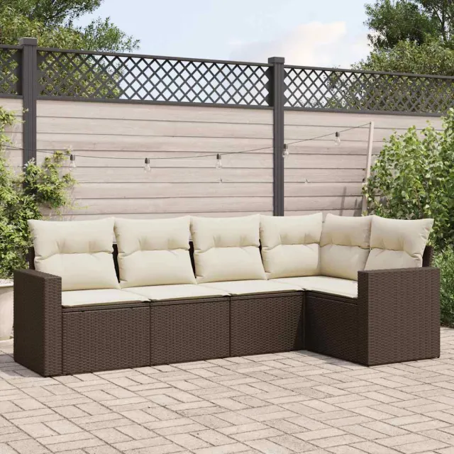 vidaXL 5-delige Loungeset met kussens poly rattan bruin, foto 2