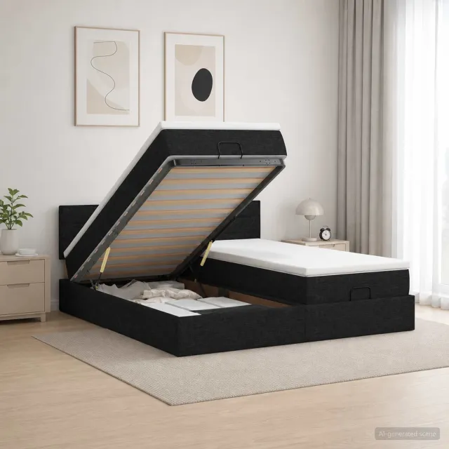 vidaXL Ottoman bed met matras met hoofdeinde 2 st Zwart Stof
