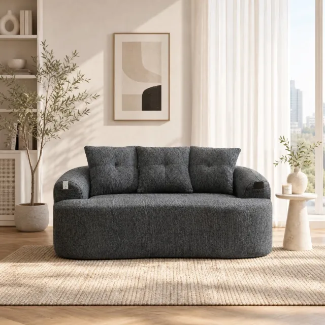 CHICFURN 2-zitsbank - Diepe zitting - Met armleuningen - Grijs