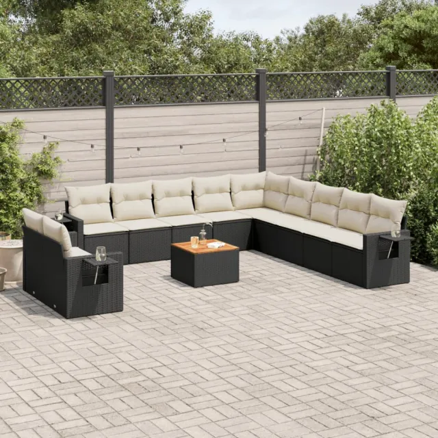 vidaXL 12-delige Loungeset met kussens poly rattan zwart, foto 2