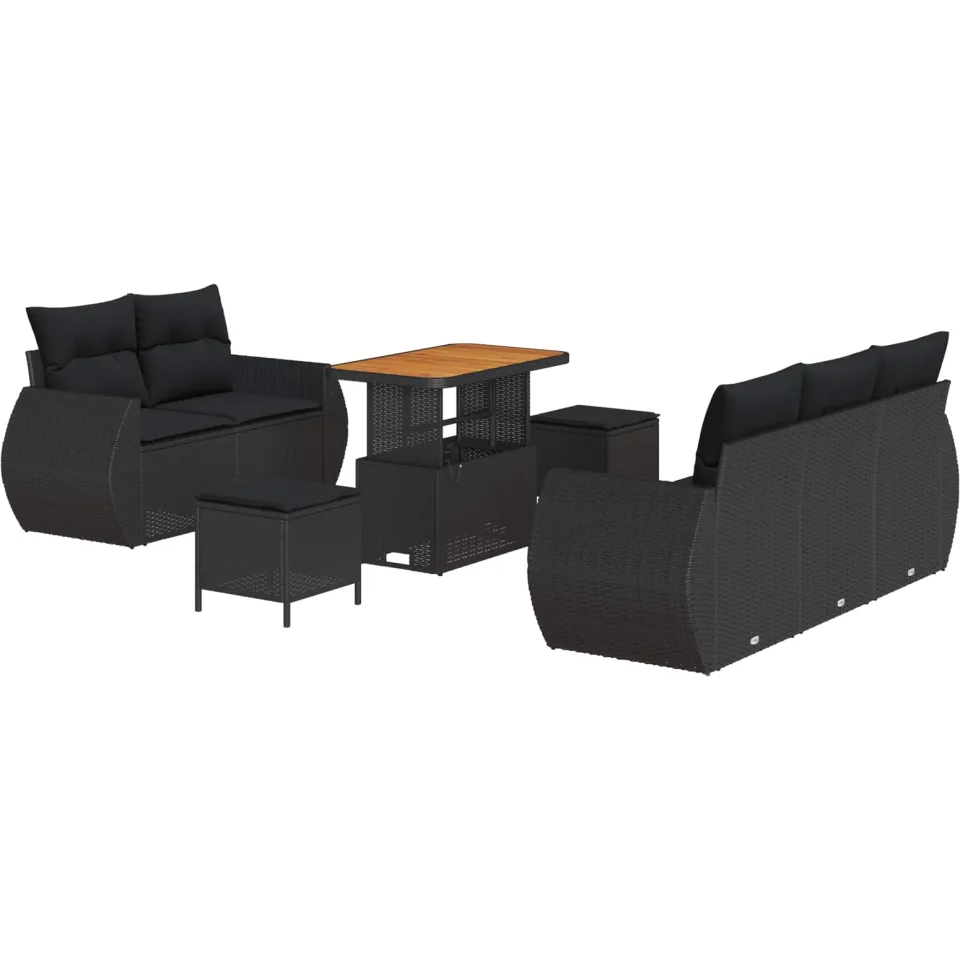 vidaXL Tuinbankenset 8 st Zwart poly rattan