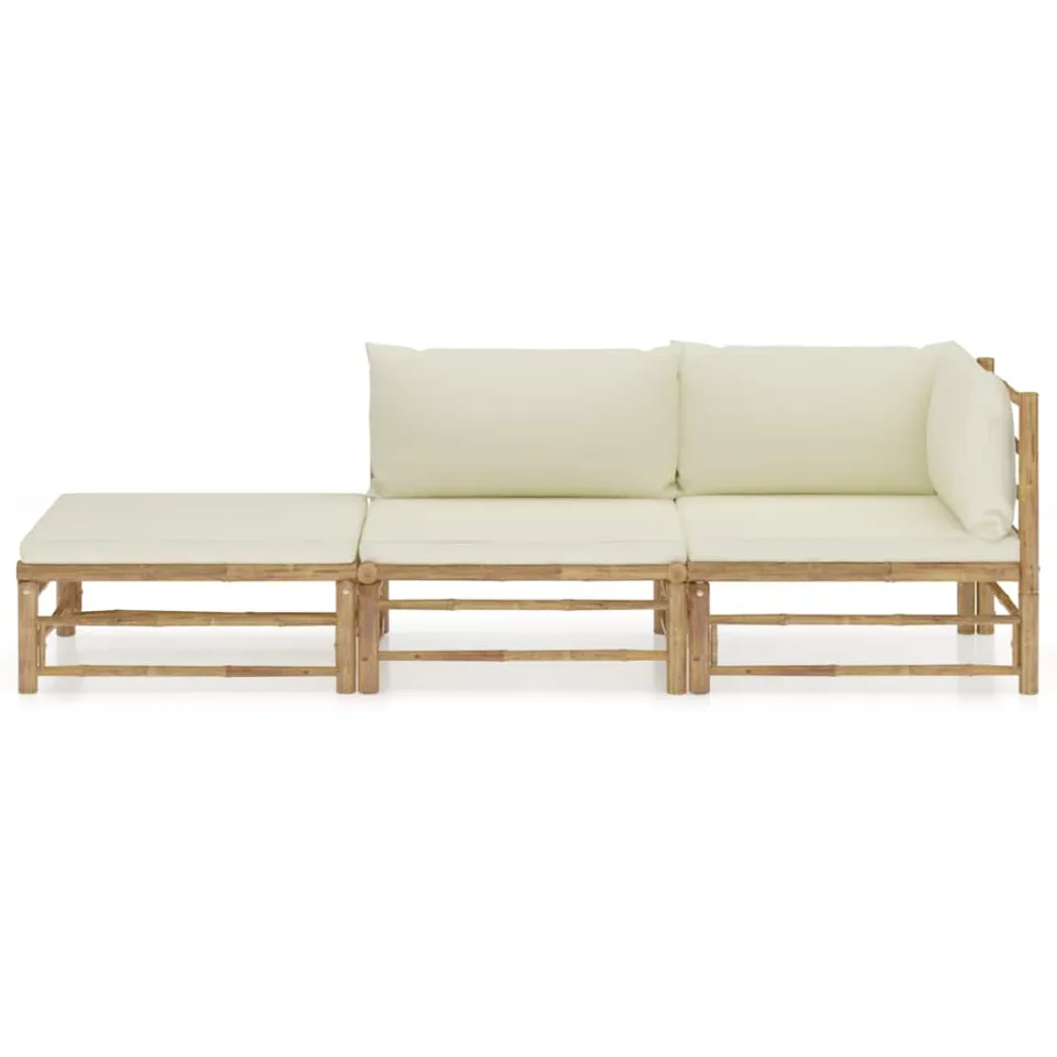 vidaXL 3-delige Loungeset met crèmewitte kussens bamboe, foto 2