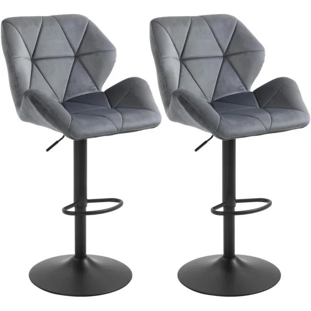 Homona Barkrukken - Set van 2 - In hoogte verstelbaar - 360° draaibaar - Met voetsteun - Fluweellook - 57 x 58 x 97-117 cm - Blauw