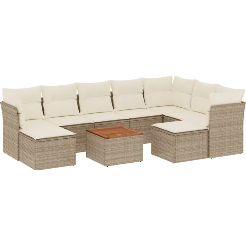 vidaXL 10-delige Loungeset met kussens poly rattan beige