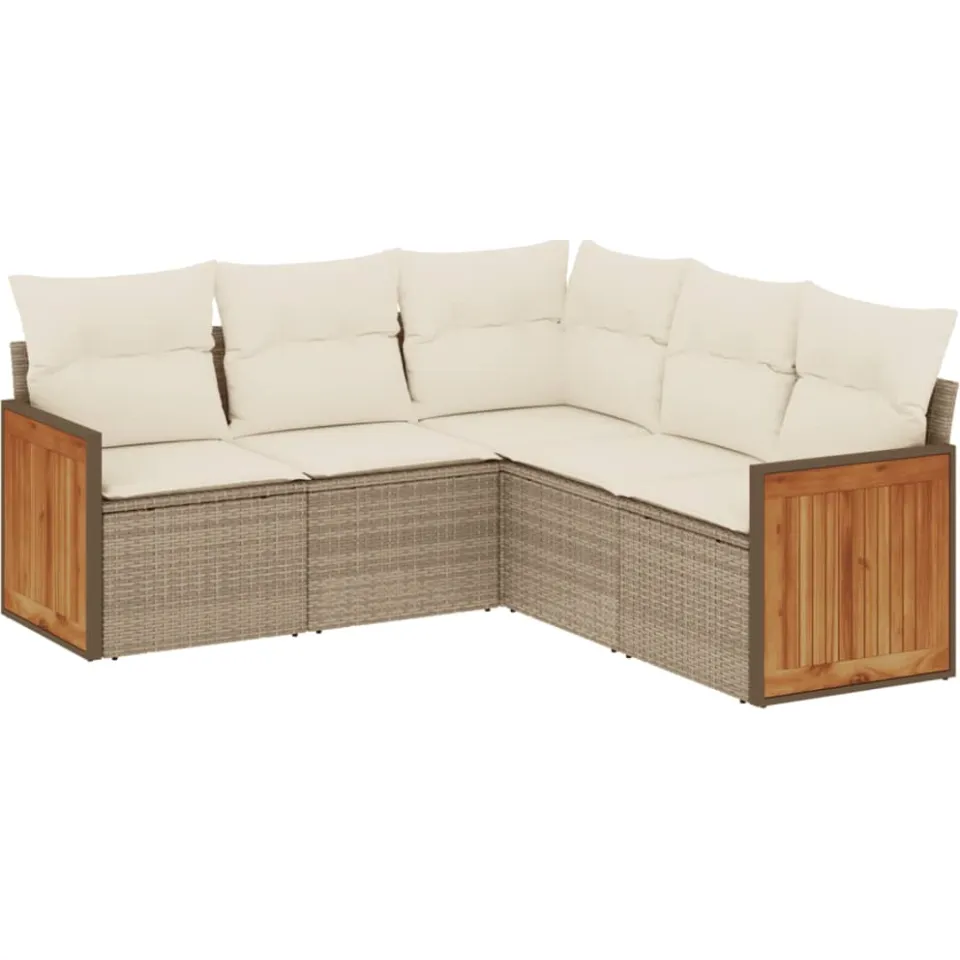 vidaXL 5-delige Loungeset met kussens poly rattan beige