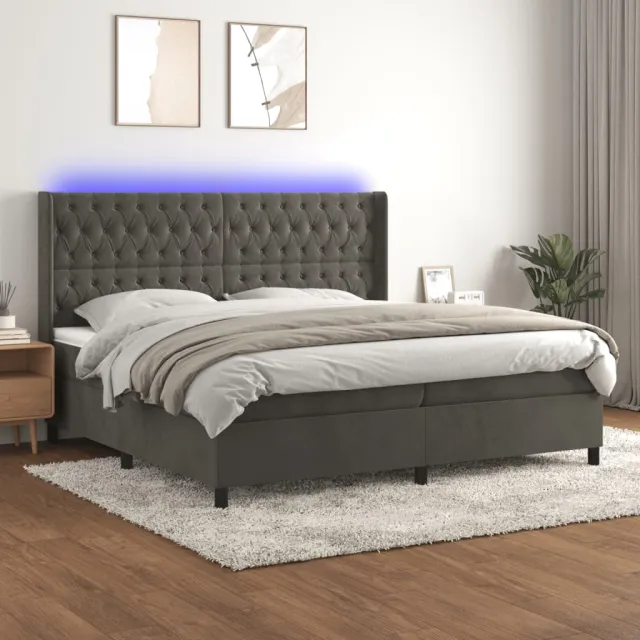 vidaXL Boxspring met matras en LED fluweel donkergrijs 200x200 cm grijs