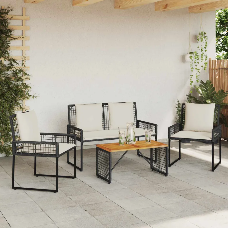 vidaXL Buitenmeubelset 4 st Zwart en Cream Wit, foto 3