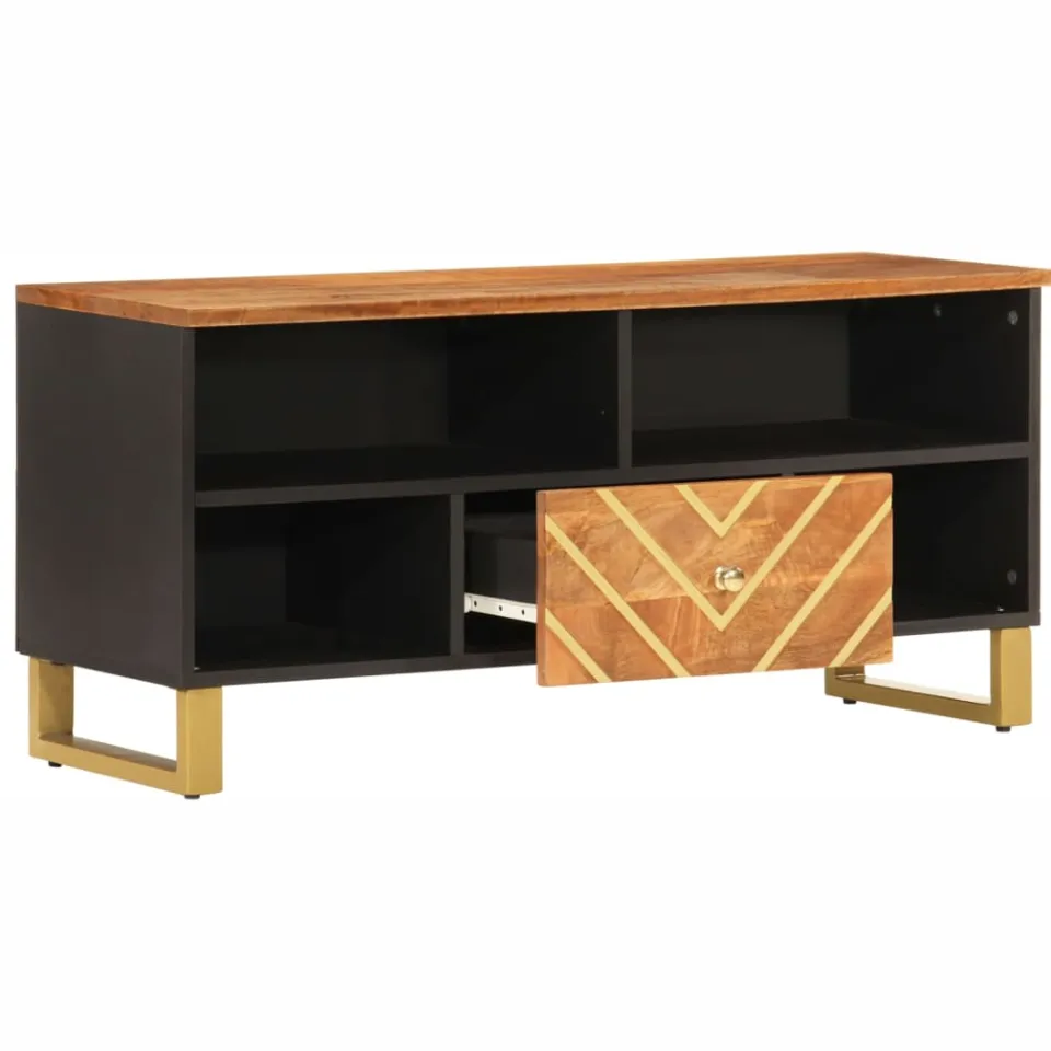 vidaXL Tv-meubel 100x33,5x46 cm massief mangohout bruin en zwart