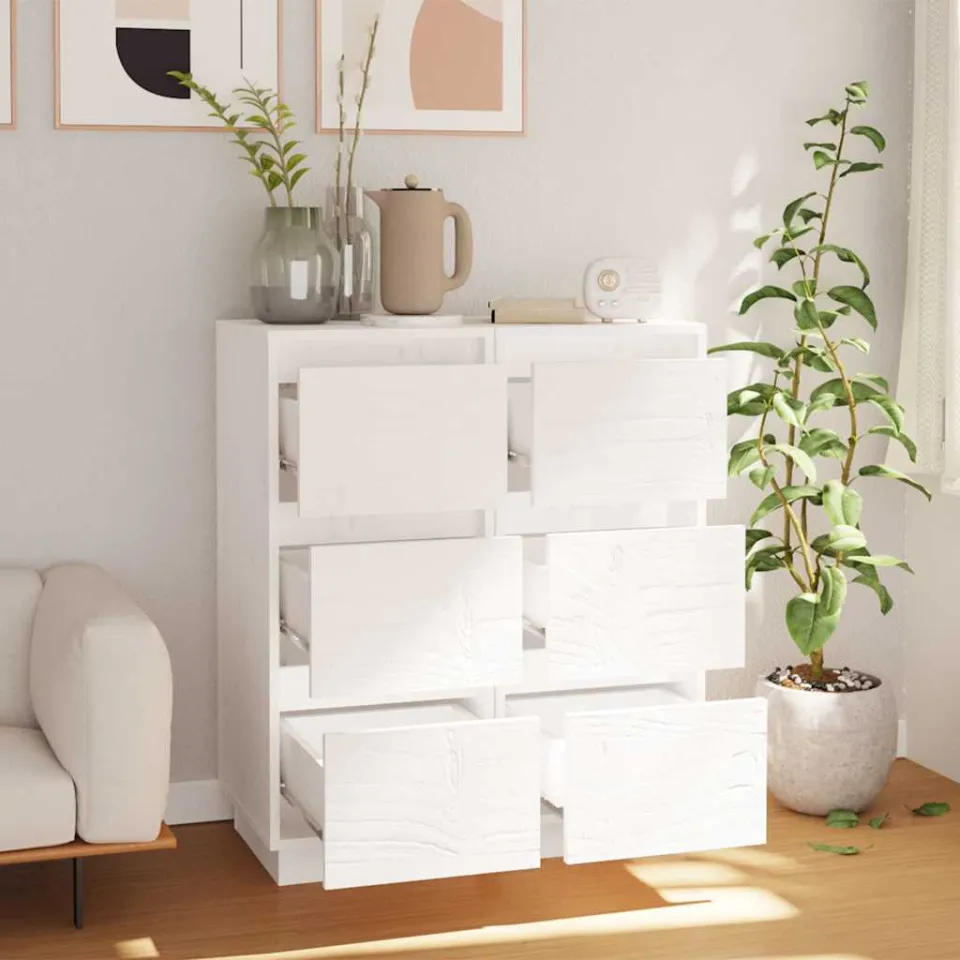 vidaXL Dressoirs 2 st 32x34x75 cm massief grenenhout wit, foto 3