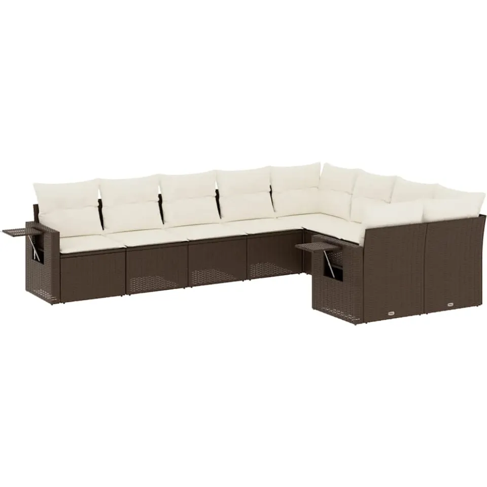 vidaXL 9-delige Loungeset met kussens poly rattan bruin, foto 3