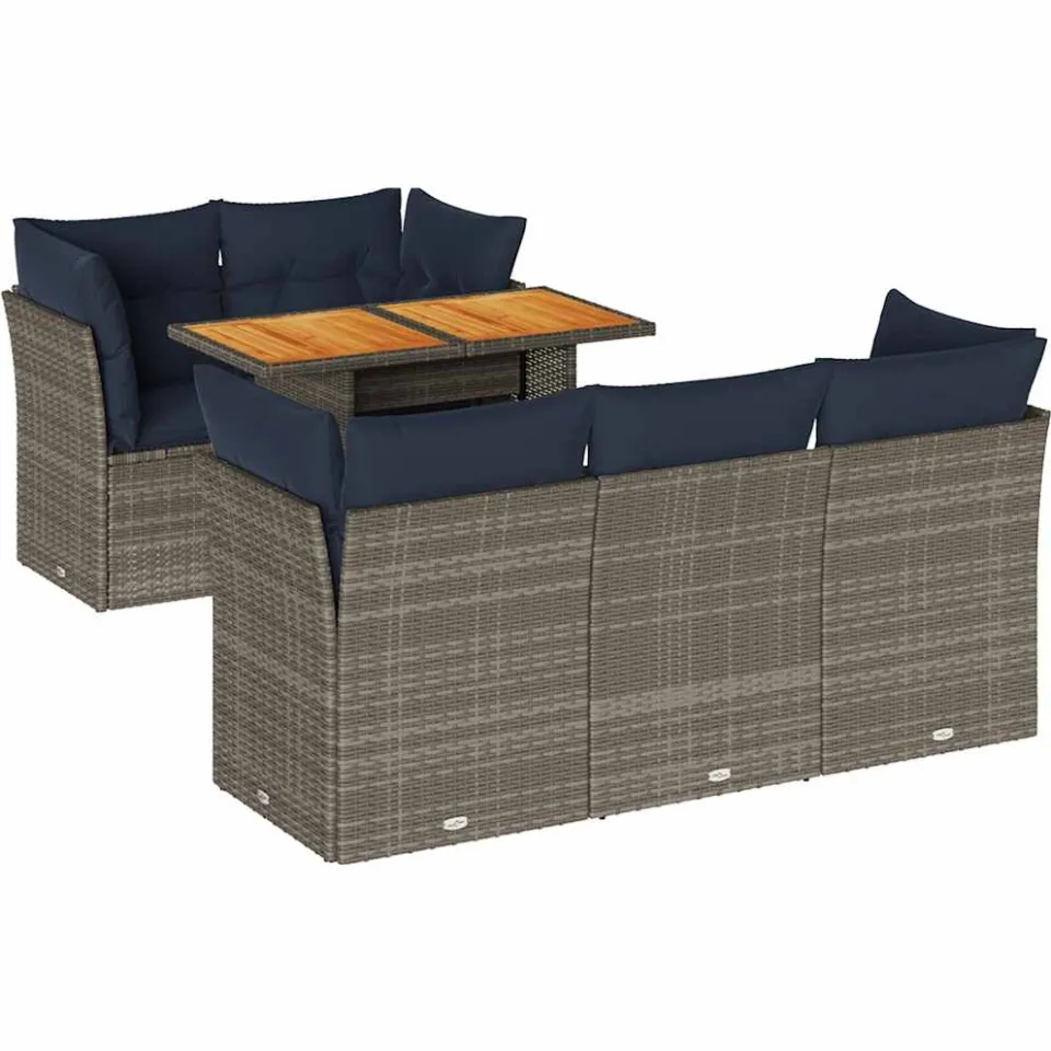vidaXL 6-delige Loungeset met kussens poly rattan grijs, foto 3