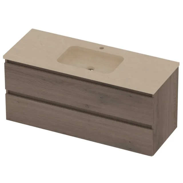 Basic-Line Rocky 46 Badmeubelset Hardsteen 1 Kraangat Greeploos 120x46x54 cm Dusk Oak Sand Stone Beige