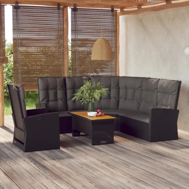 vidaXL 3-delige Loungeset met kussens poly rattan zwart, foto 2