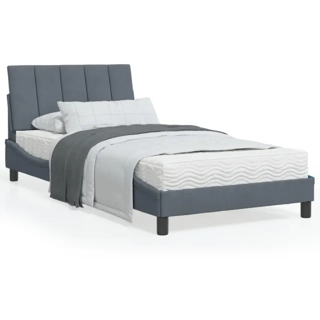 vidaXL Bed met matras "Hanko" fluweel donkergrijs 100x200 cm