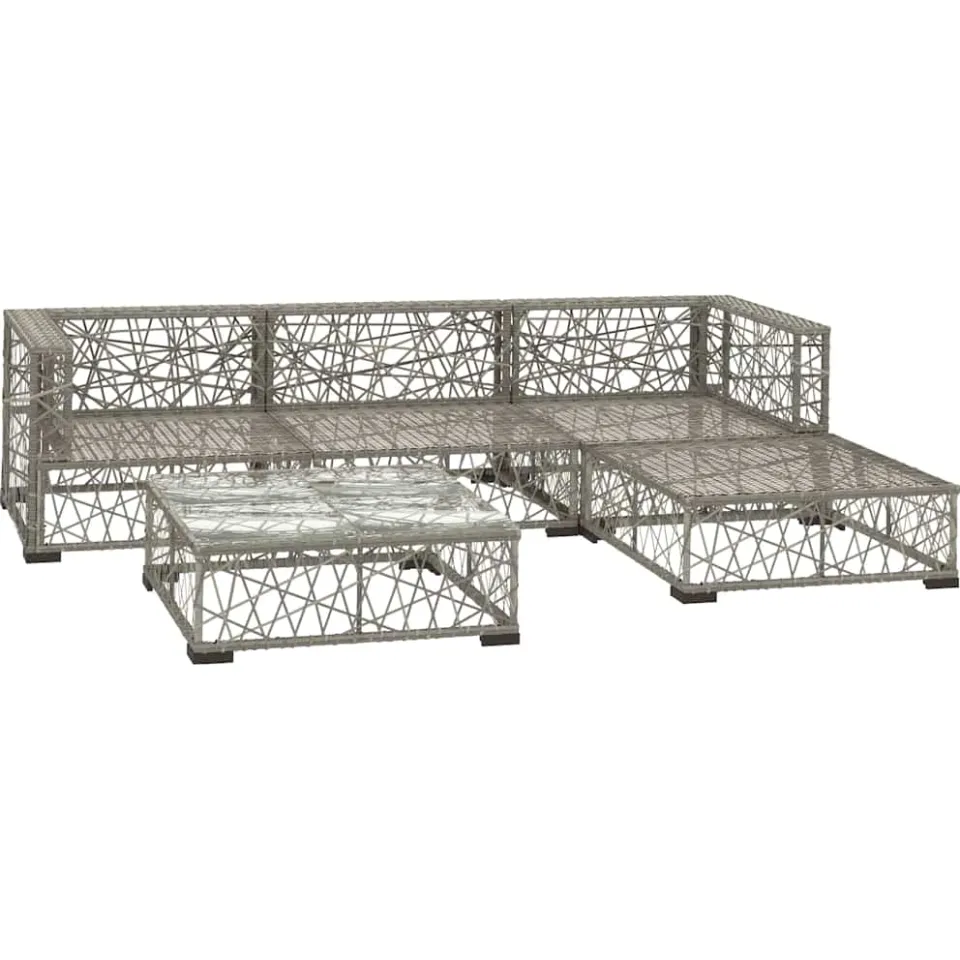 vidaXL 5-delige Loungeset met kussens poly rattan grijs, foto 3