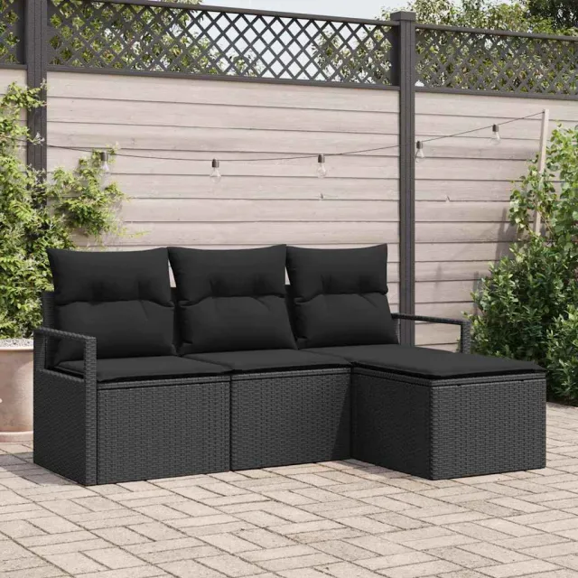 vidaXL Bankstel 4 st Zwart poly rattan, foto 2