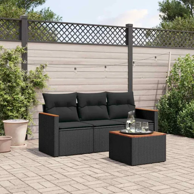 vidaXL 4-delige Loungeset met kussens poly rattan zwart, foto 2