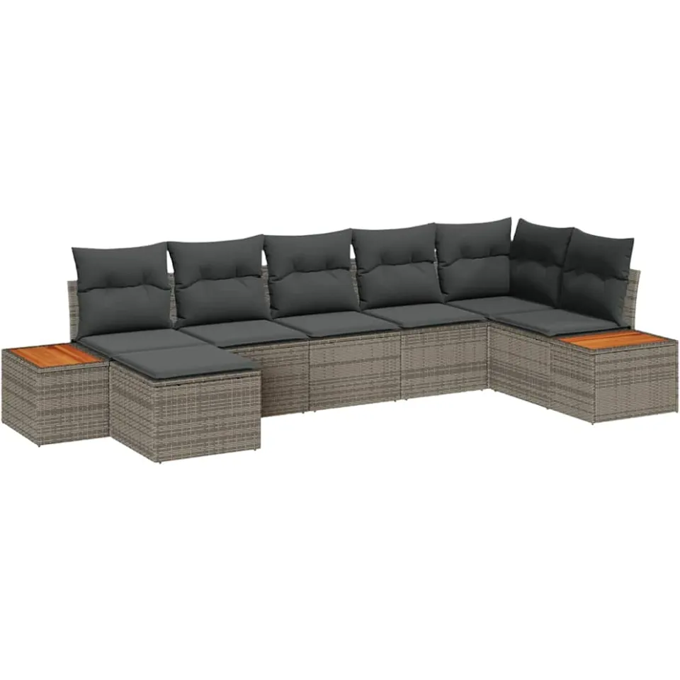 vidaXL Tuinbankenset 7 st Grijs Poly riet