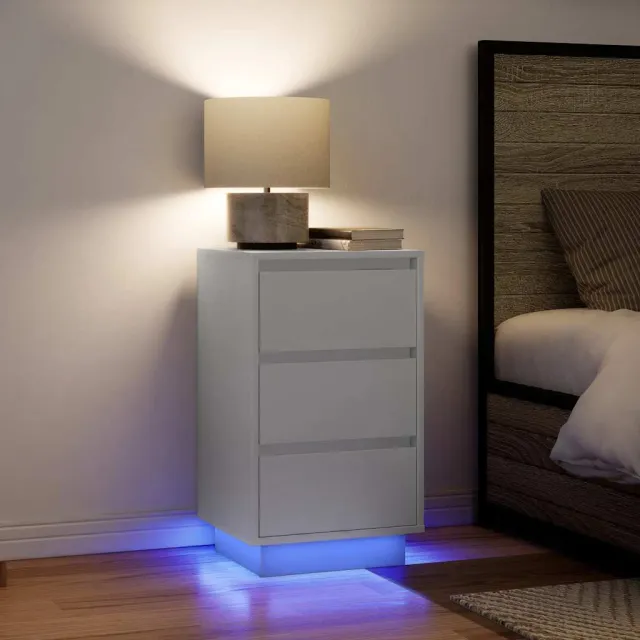 vidaXL Nachtkastje met LED-verlichting 38x34x65 cm wit, foto 2
