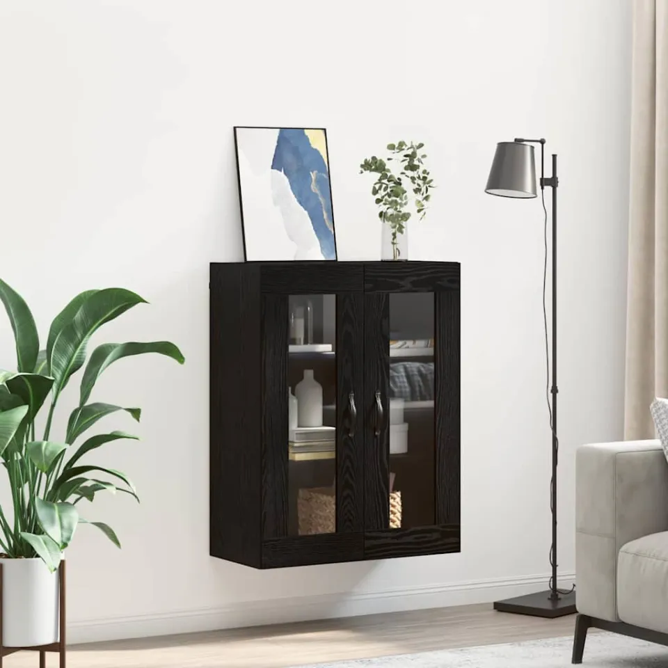 vidaXL Wandkast Zwart Eiken 69,5 x 34 x 90 cm Geengineerd Hout en Glas, foto 4