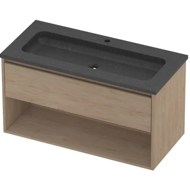 Proline Rollo Badmeubelset Hardsteen Elegant 1 Gat 100x46x54 cm Blue Stone Ideal Oak Eiken