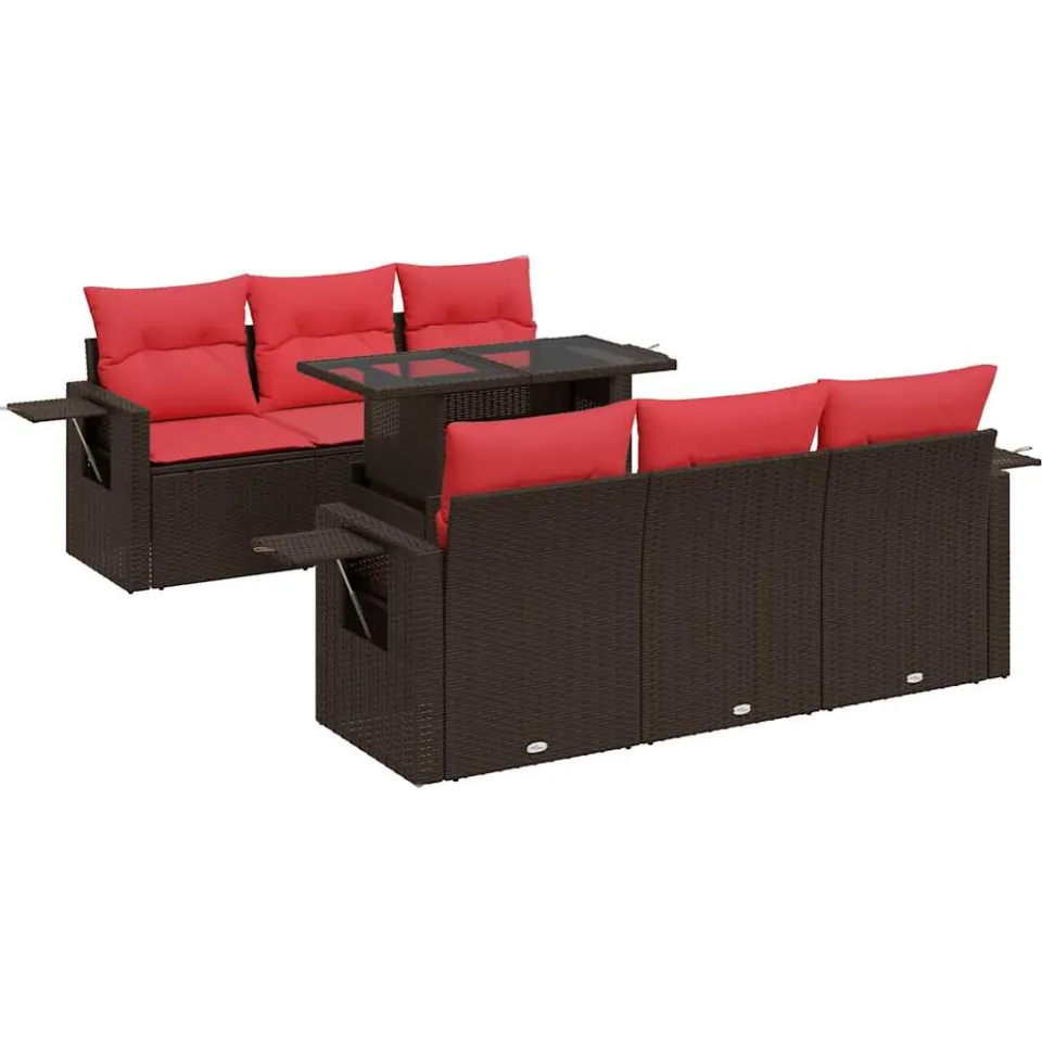 vidaXL 7-delige Loungeset met kussens poly rattan acacia bruin, foto 3
