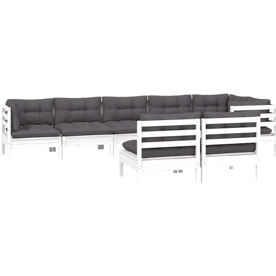 vidaXL 8-delige Loungeset met kussens massief grenenhout wit