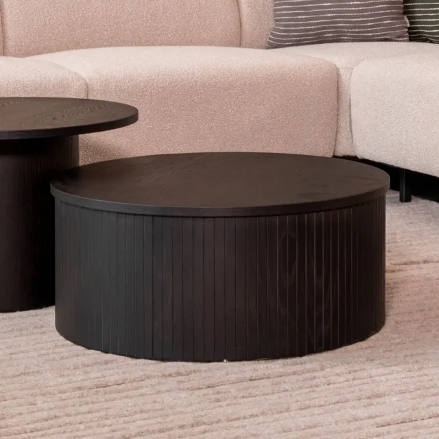 LABEL51 Oliva Salontafel - Zwart - Eiken - 70 cm - Rond