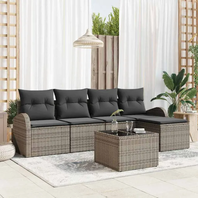 vidaXL Tuin Sofa Set 6 st Grijs poly rattan, foto 2