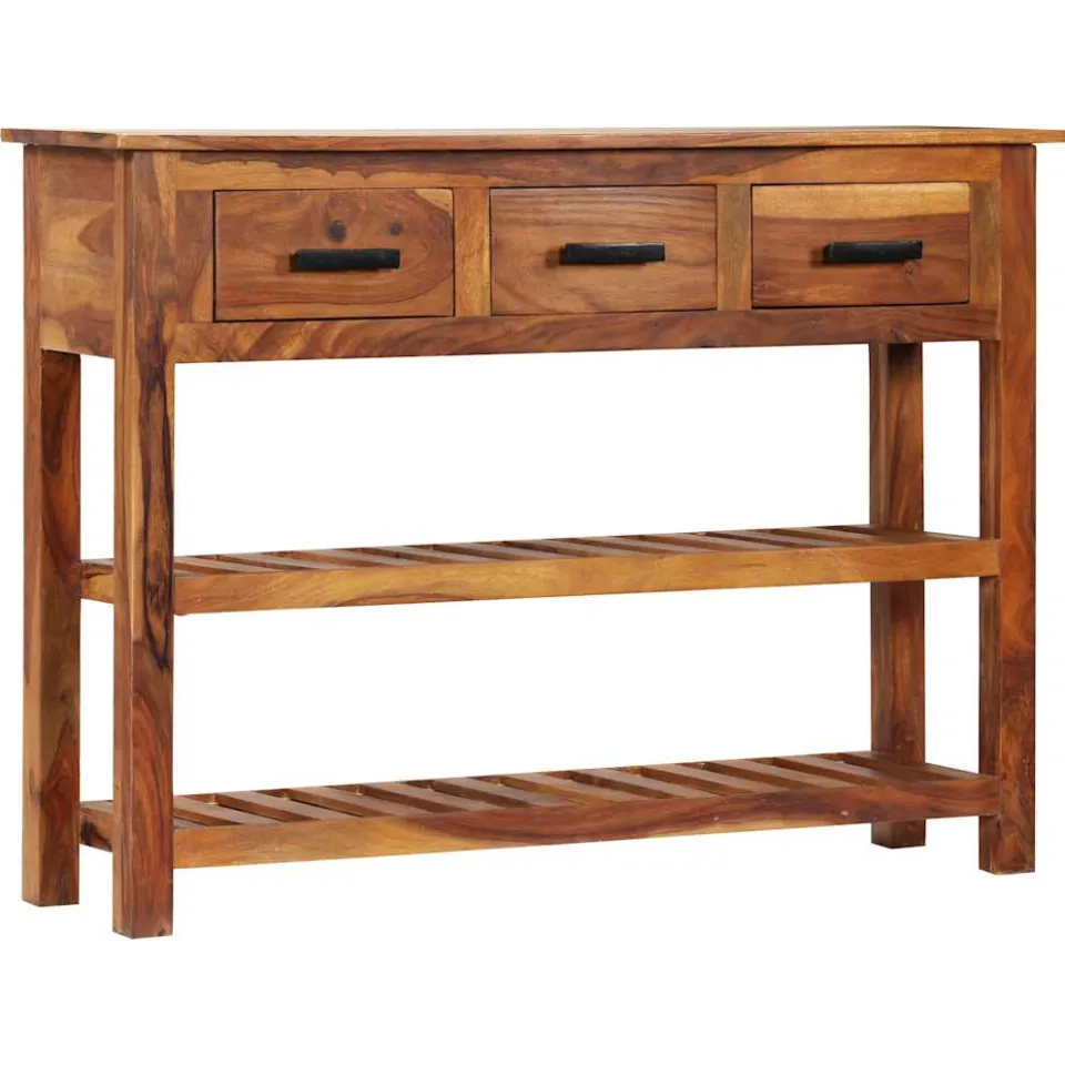 vidaXL Dressoir met 3 lades 110x30x80 cm massief hout bruin, foto 4