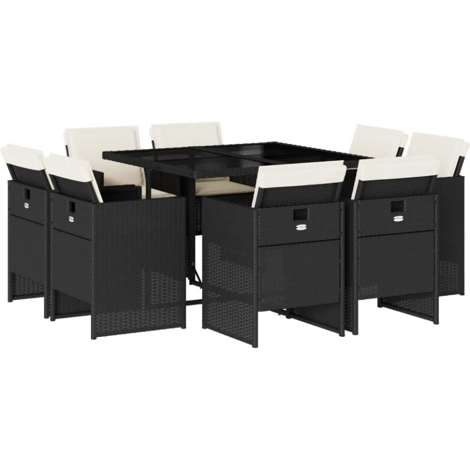 vidaXL 9-delige Tuinset poly rattan zwart