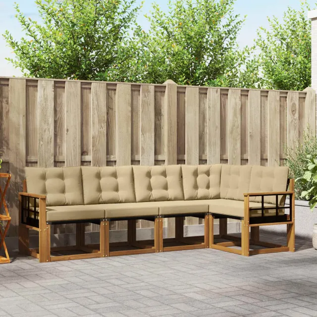 vidaXL Buiten bankenset 5 st 5-zits Natuurlijk en Beige