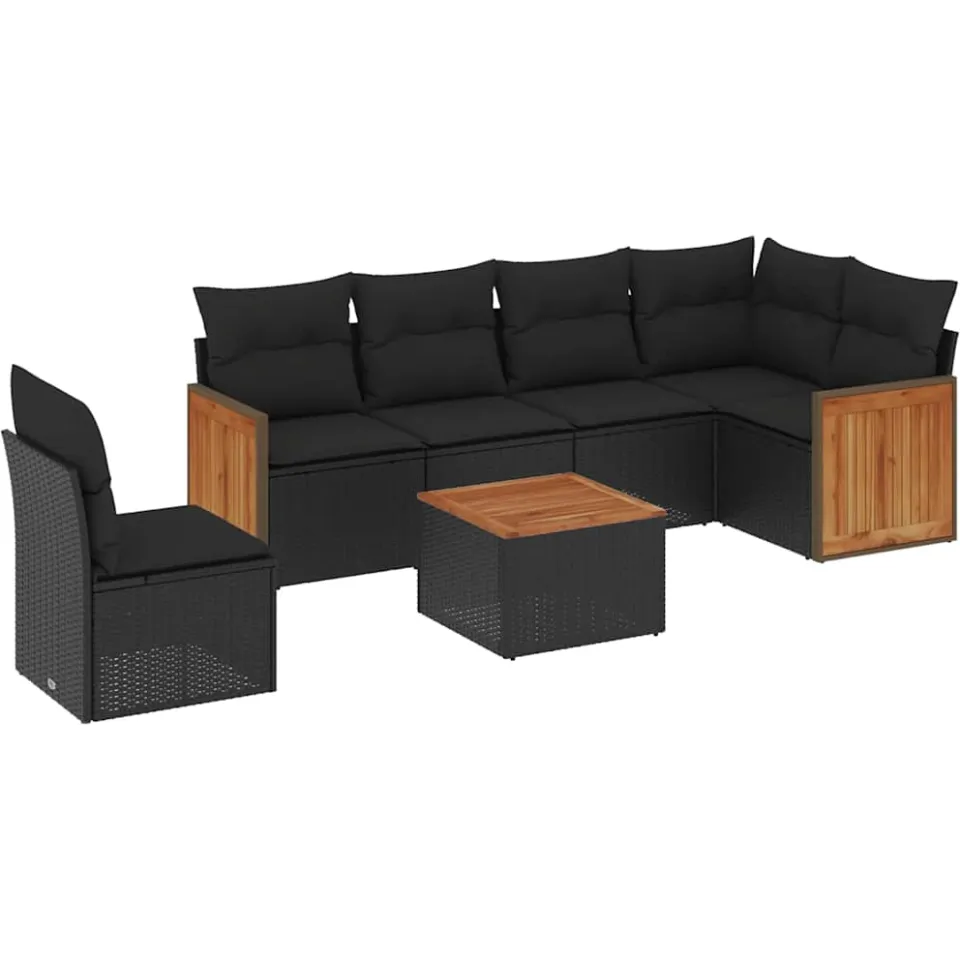 vidaXL 7-delige Loungeset met kussens poly rattan zwart, foto 3