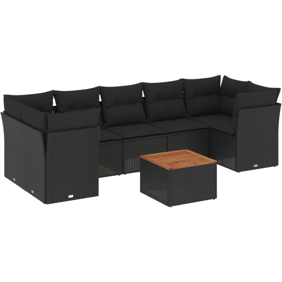 vidaXL 8-delige Loungeset met kussens poly rattan zwart