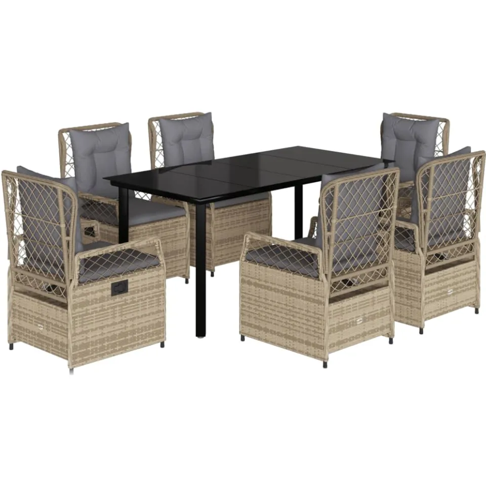 vidaXL 7-delige Tuinset met kussens poly rattan beige, foto 3