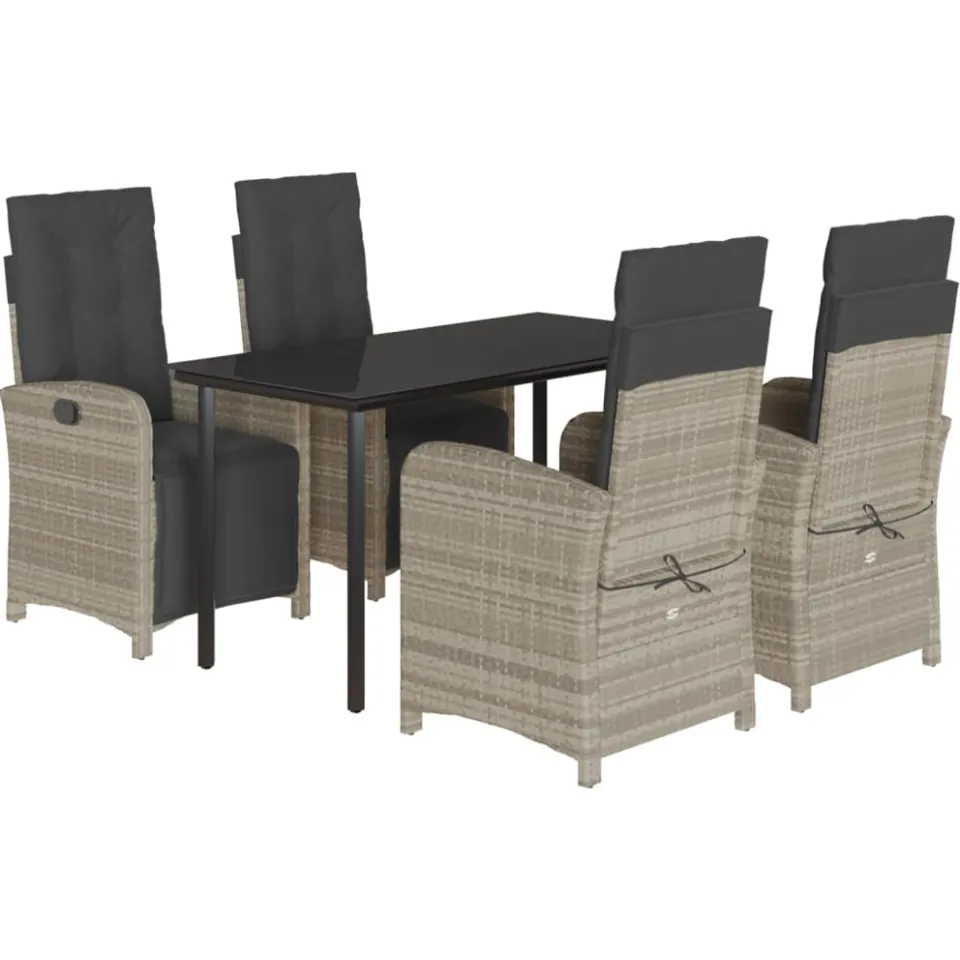 vidaXL 5-delige Tuinset met kussens poly rattan lichtgrijs grijs, foto 3