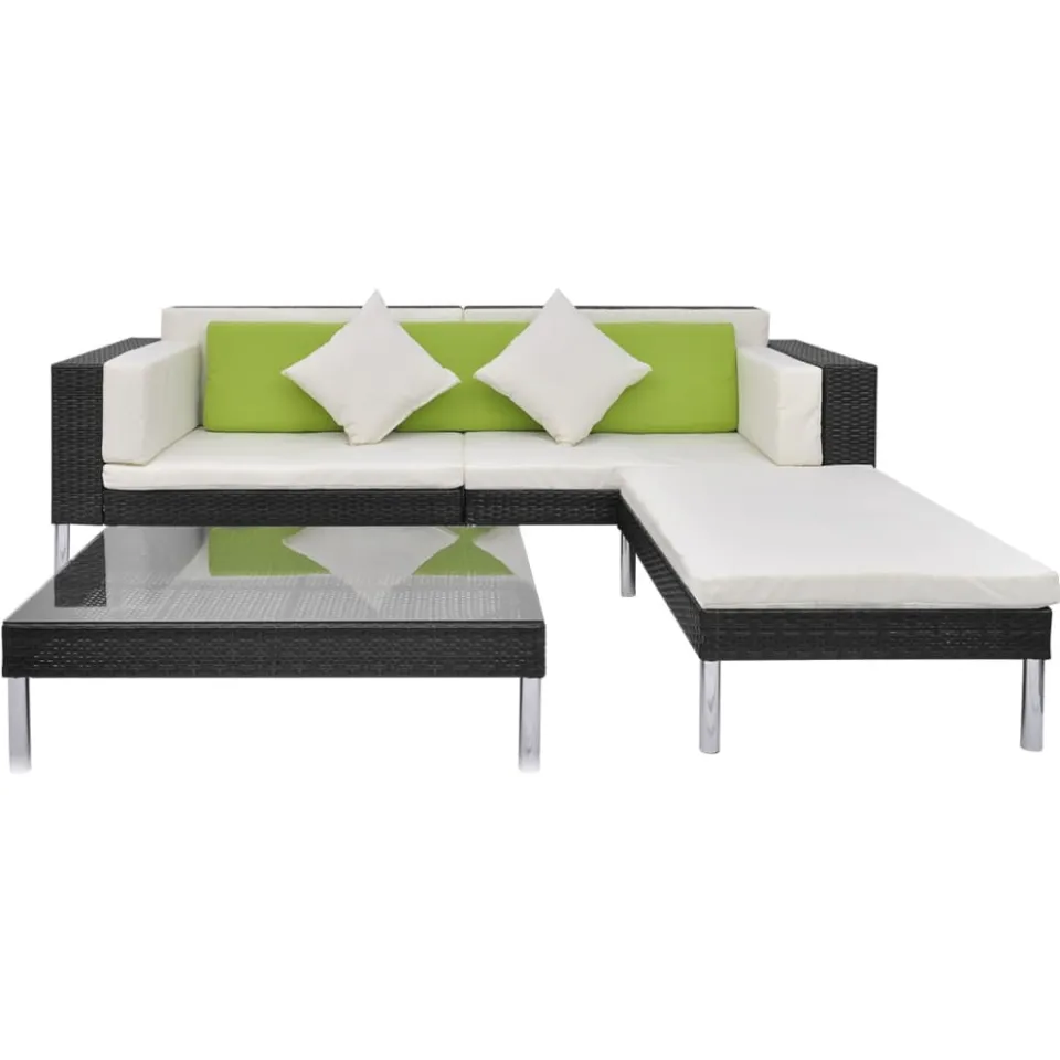 vidaXL 4-delige Loungeset met kussens poly rattan zwart, foto 3