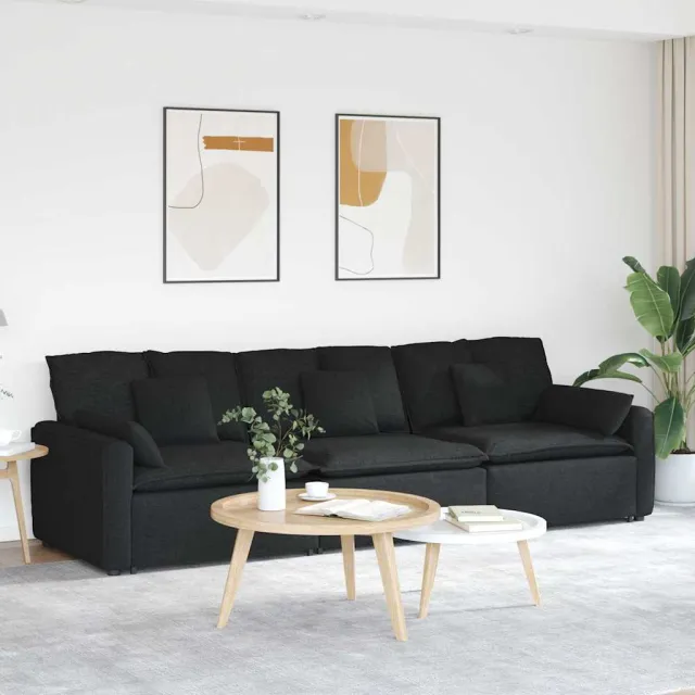 vidaXL Modulaire bank met kussens zwart