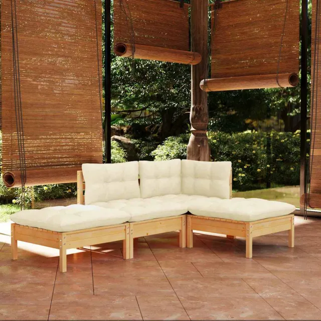 vidaXL 4-delige Loungeset met crèmekleurige kussens massief grenenhout, foto 2