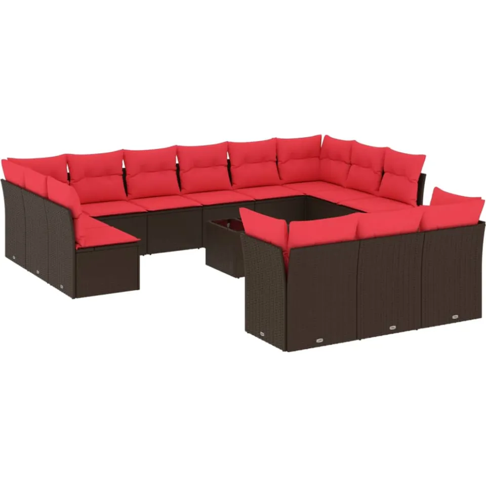 vidaXL 14-delige tuinbankset met kussens, bruin polyrotan, foto 3