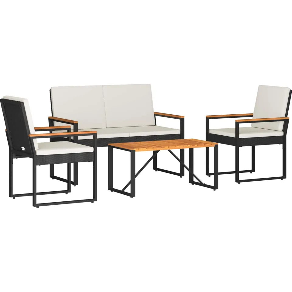 vidaXL Buitenmeubelset 4 st Zwart en Cream Wit poly rattan