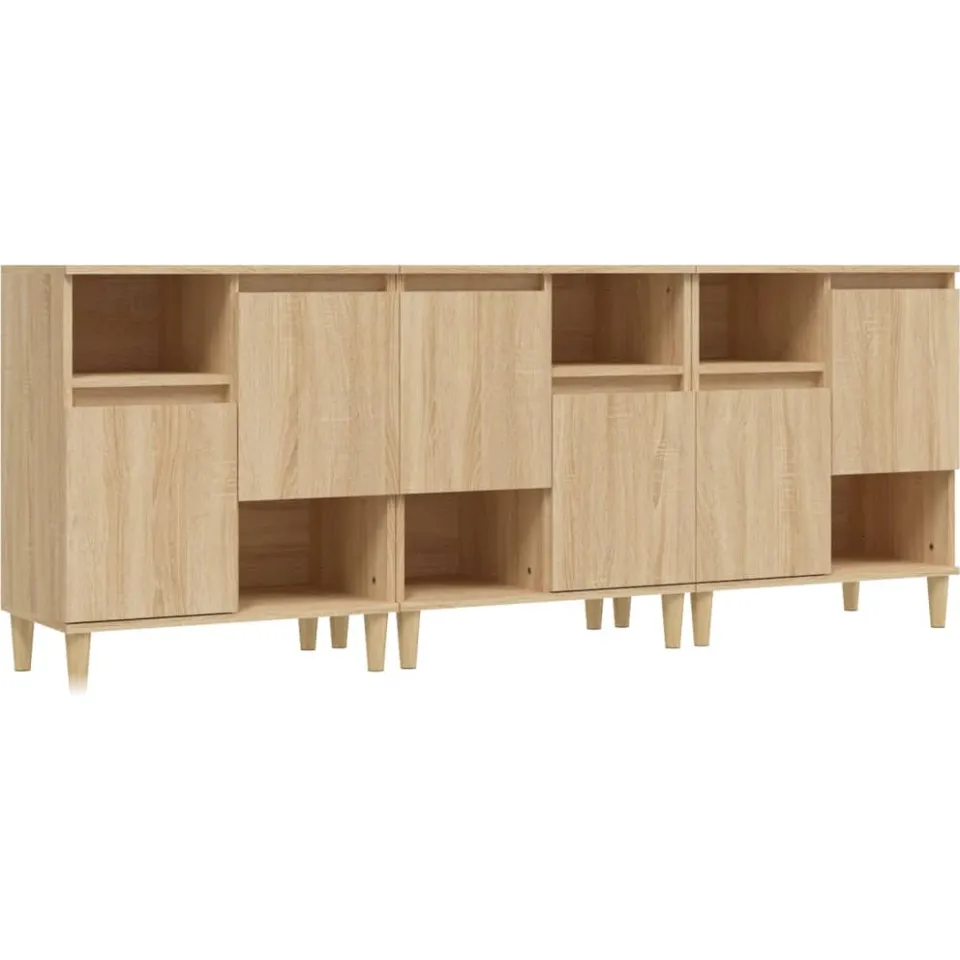 vidaXL Dressoirs 3 st 60x35x70 cm bewerkt hout sonoma eikenkleurig Bruin