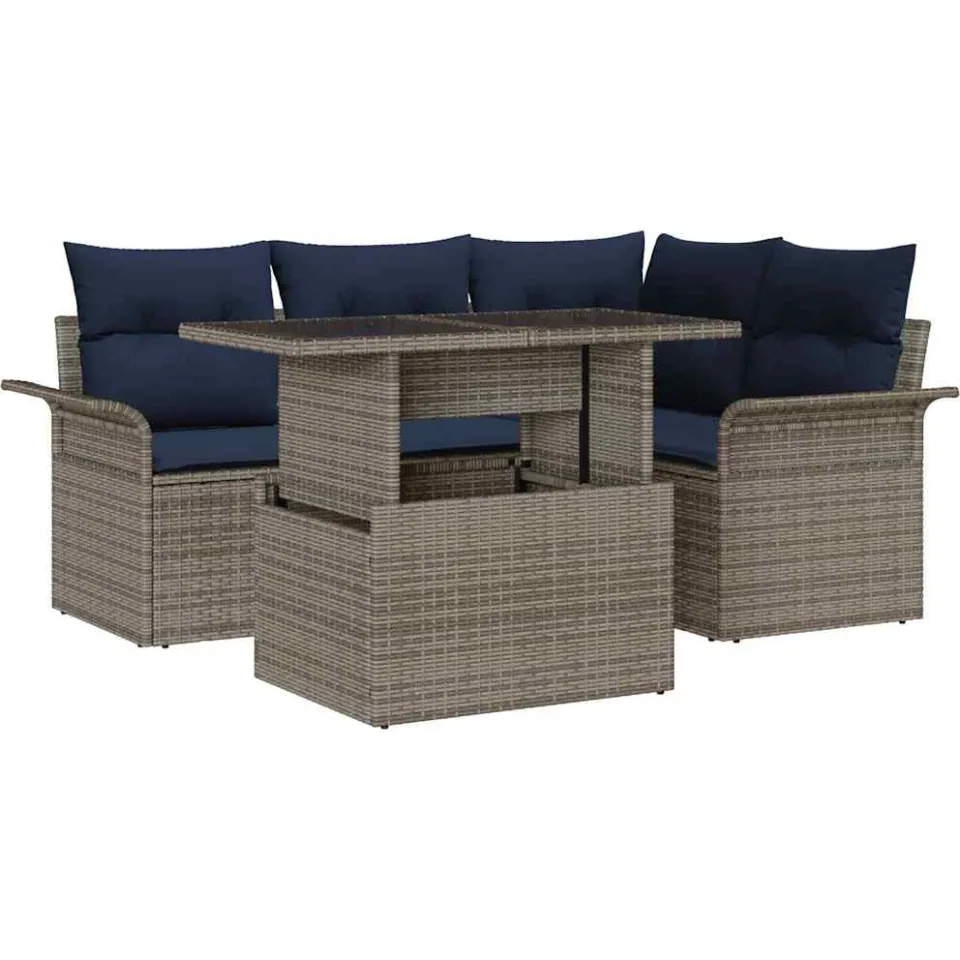 vidaXL Tuin Sofa Set 5 st Grijs [Synthetisch]: Poly Rattan