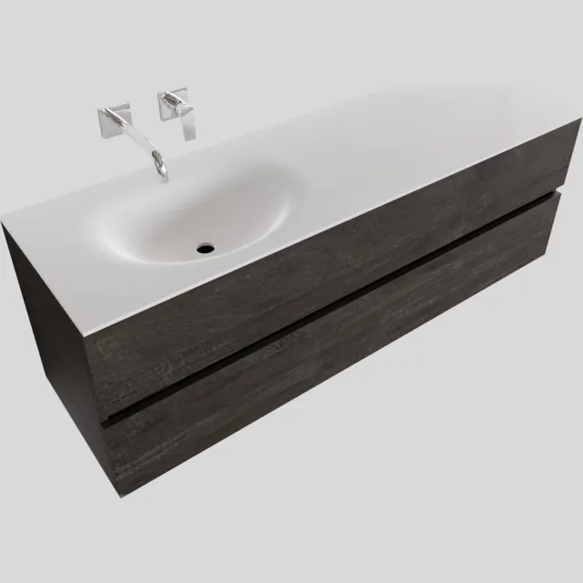 Boss & Wessing Badkamermeubel Solid Surface BWS Stockholm 150x46 cm Links Wood Dark Brown (0 kraangaten) Houtlook
