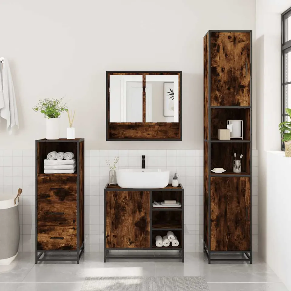 vidaXL 3-delige Badkamermeubelset bewerkt hout gerookt eikenkleurig, foto 2