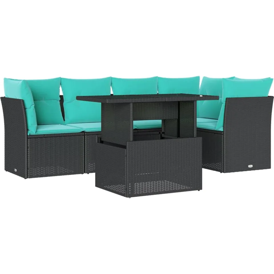 vidaXL 6-delige tuinbankset met kussens van zwart polyrotan, foto 3